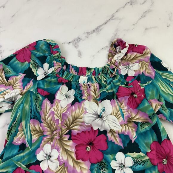 Hilo Hattie Womens Vintage 80s Muumuu Shift Dress Size M Blue Pink Hawaiian - Picture 2 of 9